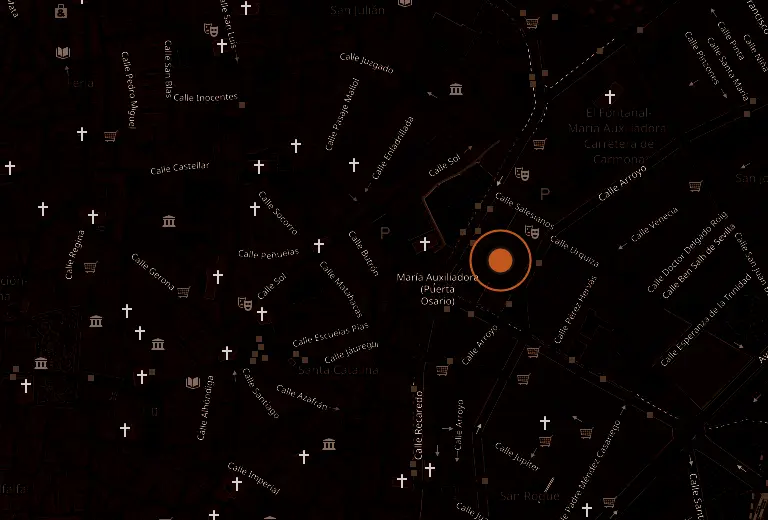 Mapa de la zona de Puerta Osario con el café señalado