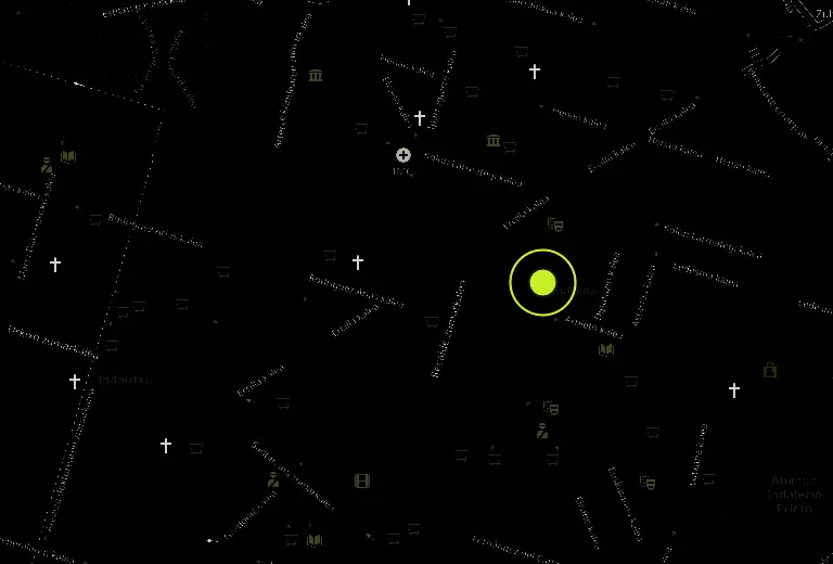 Mapa del centro de Bilbao con el gimnasio señalado en Gran Vía